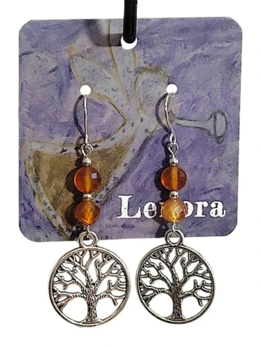 Hand Crafted Carnelian Dangle Earrings With The Tree Of Life - Picture 8 of 8